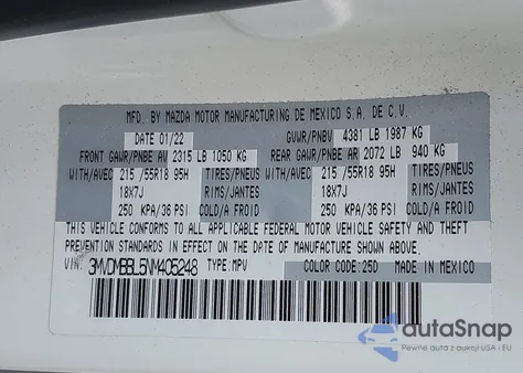 2022 Mazda Cx-30 Select z USA, uszkodzony, nr VIN 3MVDMBBL5NM405248